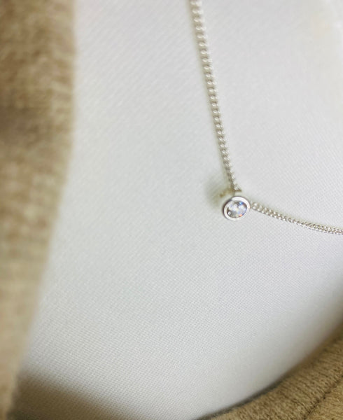 Sterling Silver Zirconia Round Charm Necklace