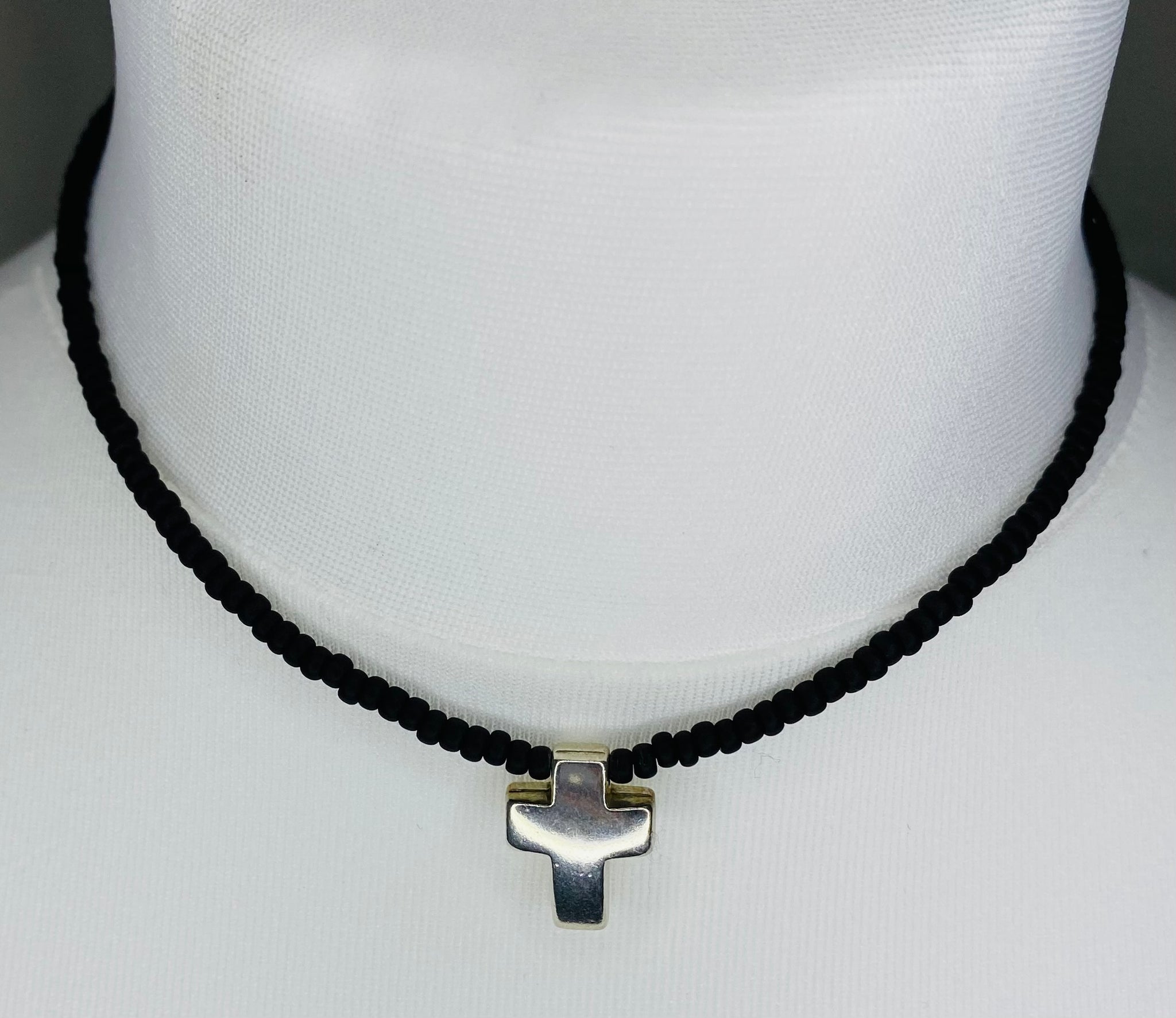 Black Miyuki Beed Cross Necklace